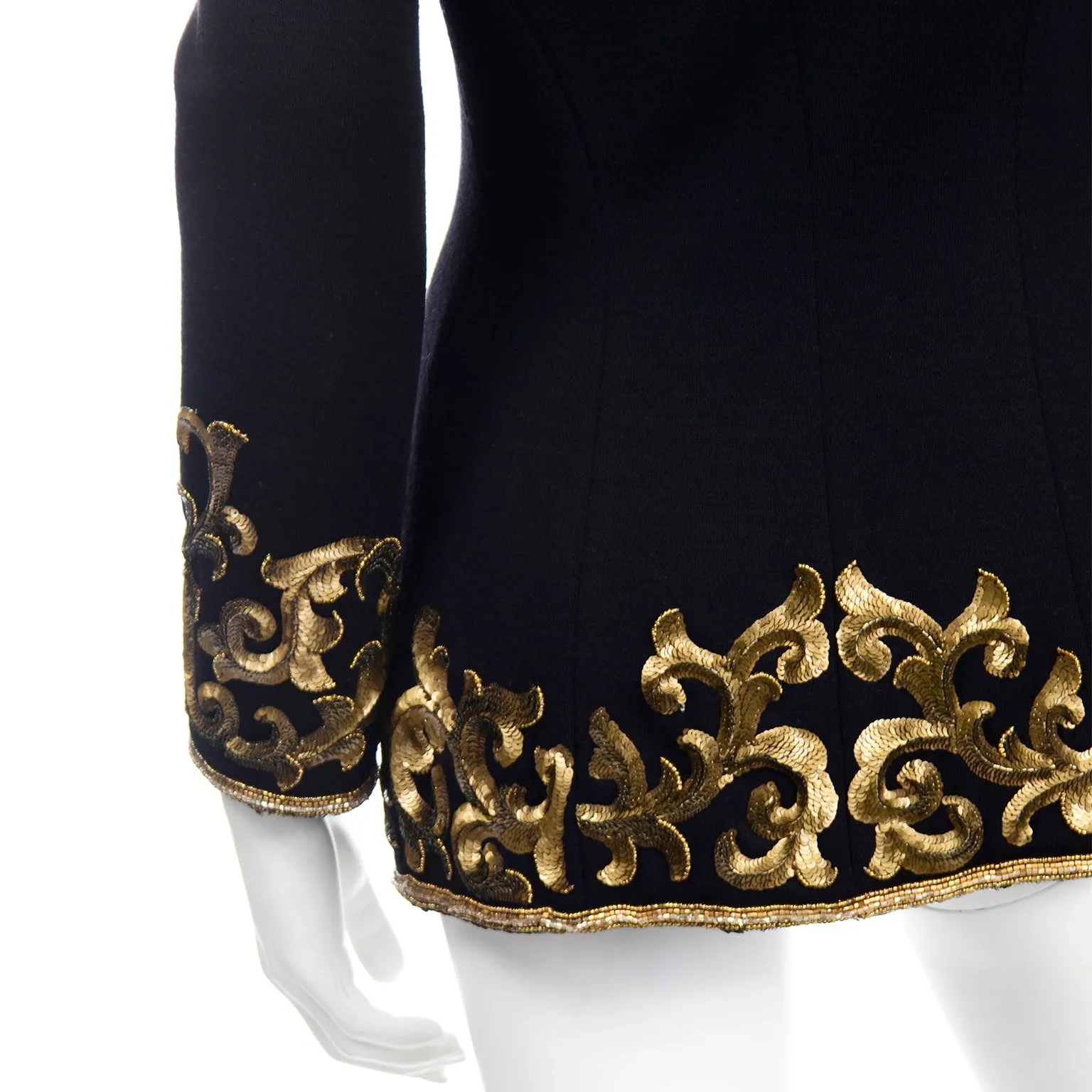 1990s Donna Karan Baroque Black Jacket w Gold embroidered Sequins