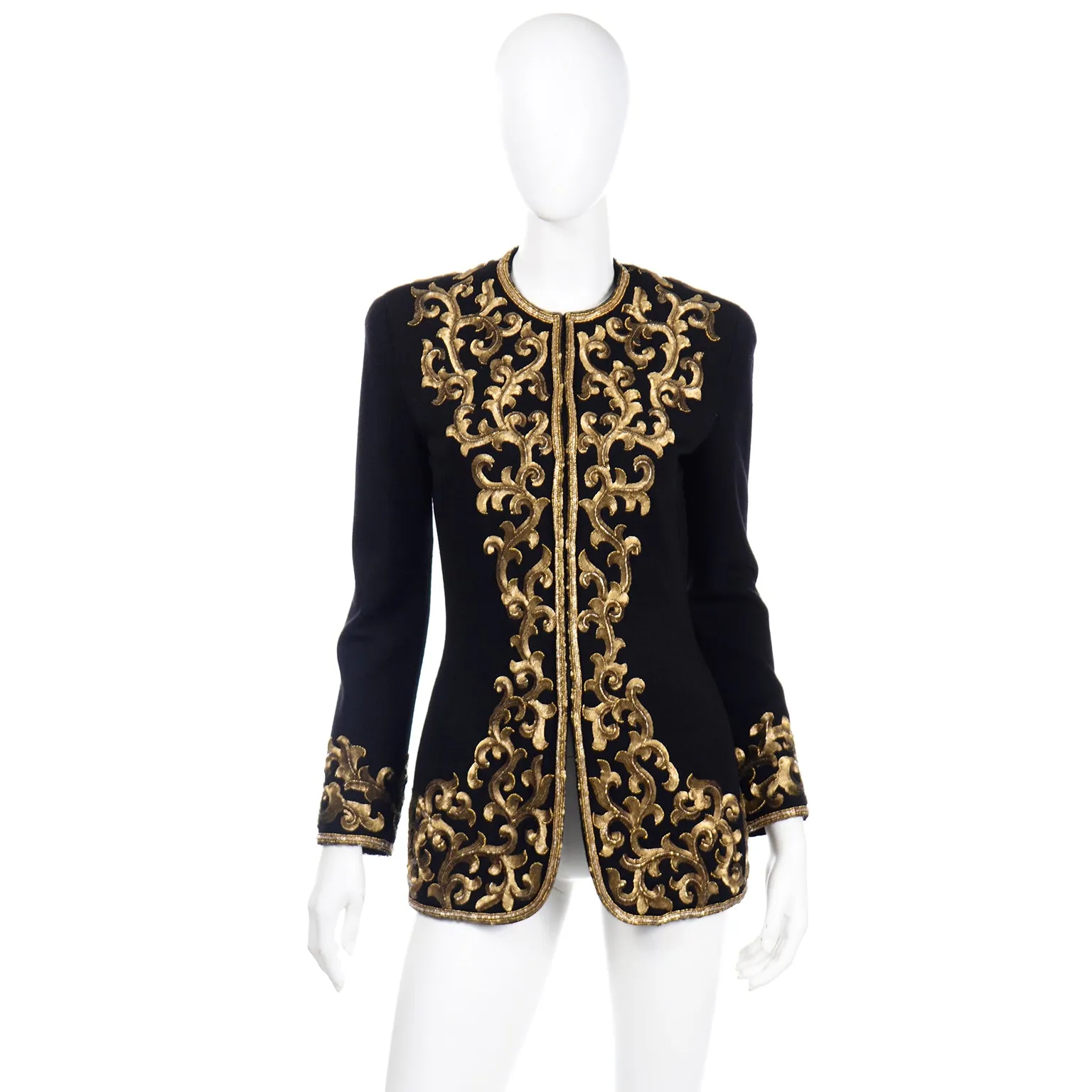 1990s Donna Karan Baroque Black Jacket w Gold embroidered Sequins