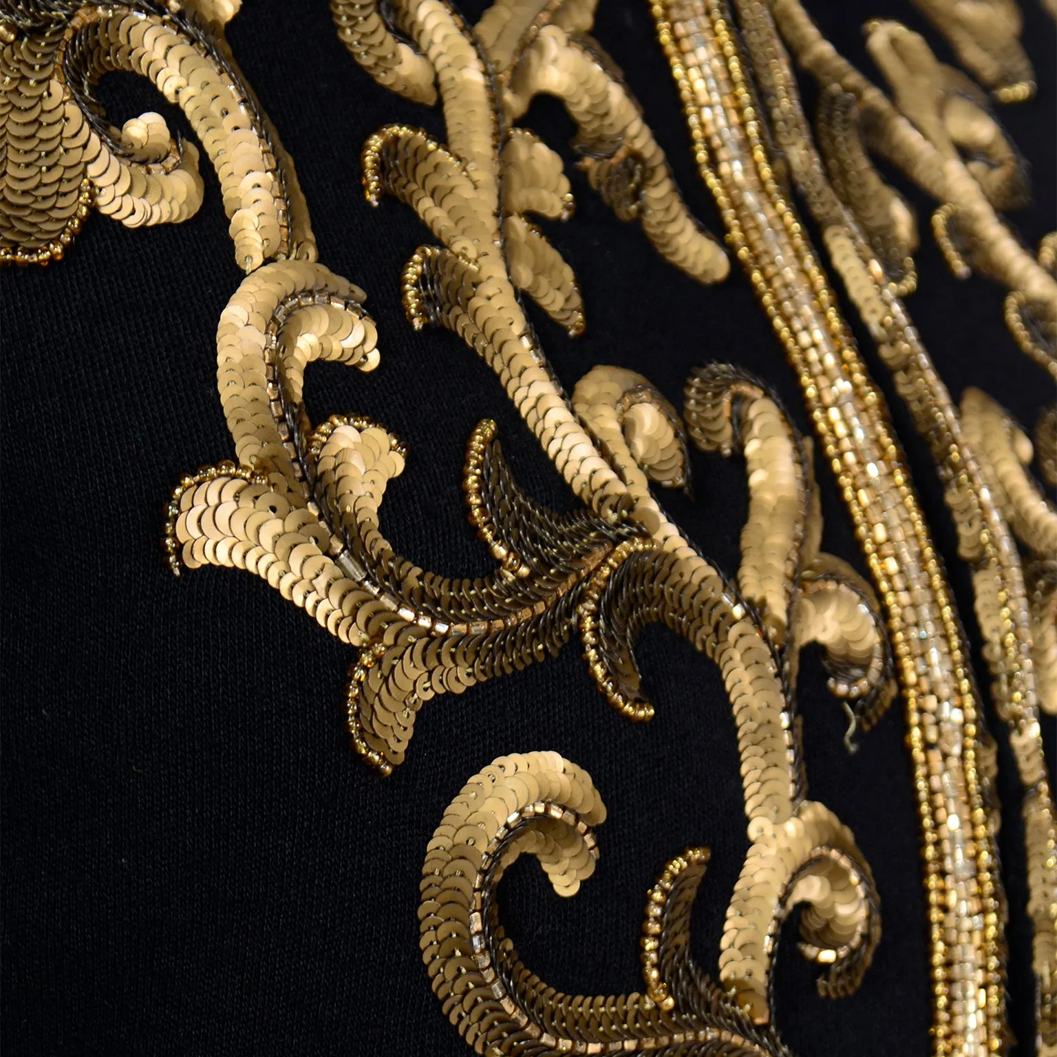 1990s Donna Karan Baroque Black Jacket w Gold embroidered Sequins