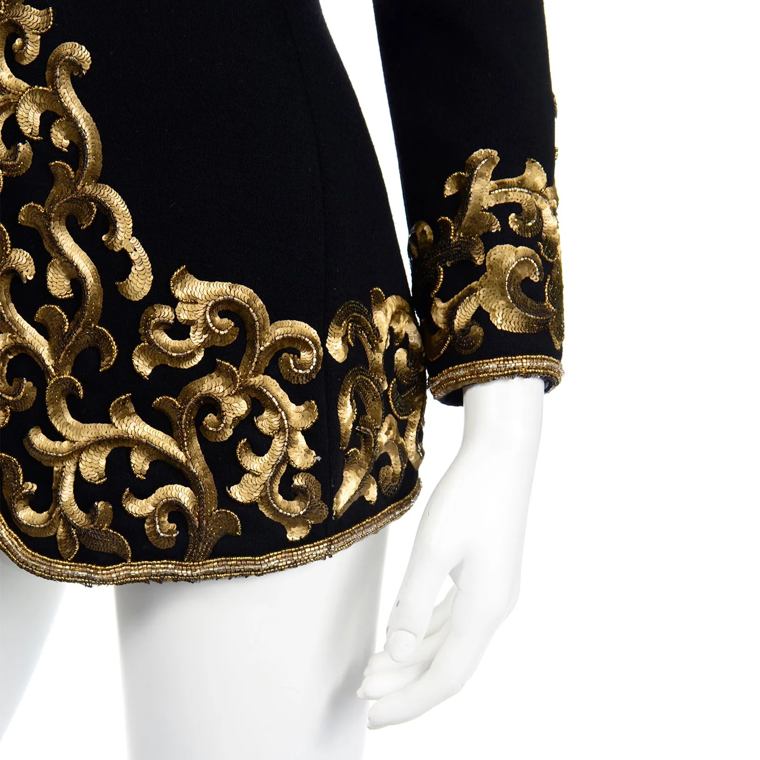 1990s Donna Karan Baroque Black Jacket w Gold embroidered Sequins