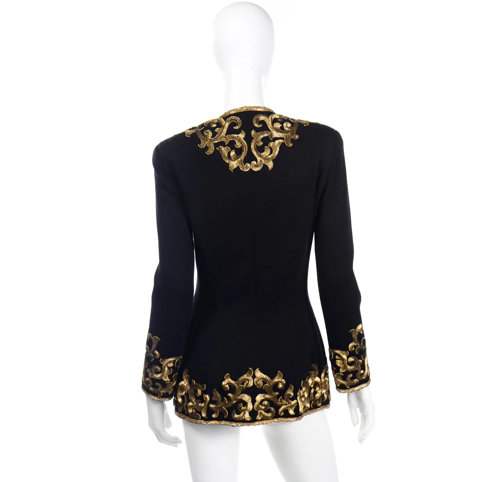 1990s Donna Karan Baroque Black Jacket w Gold embroidered Sequins