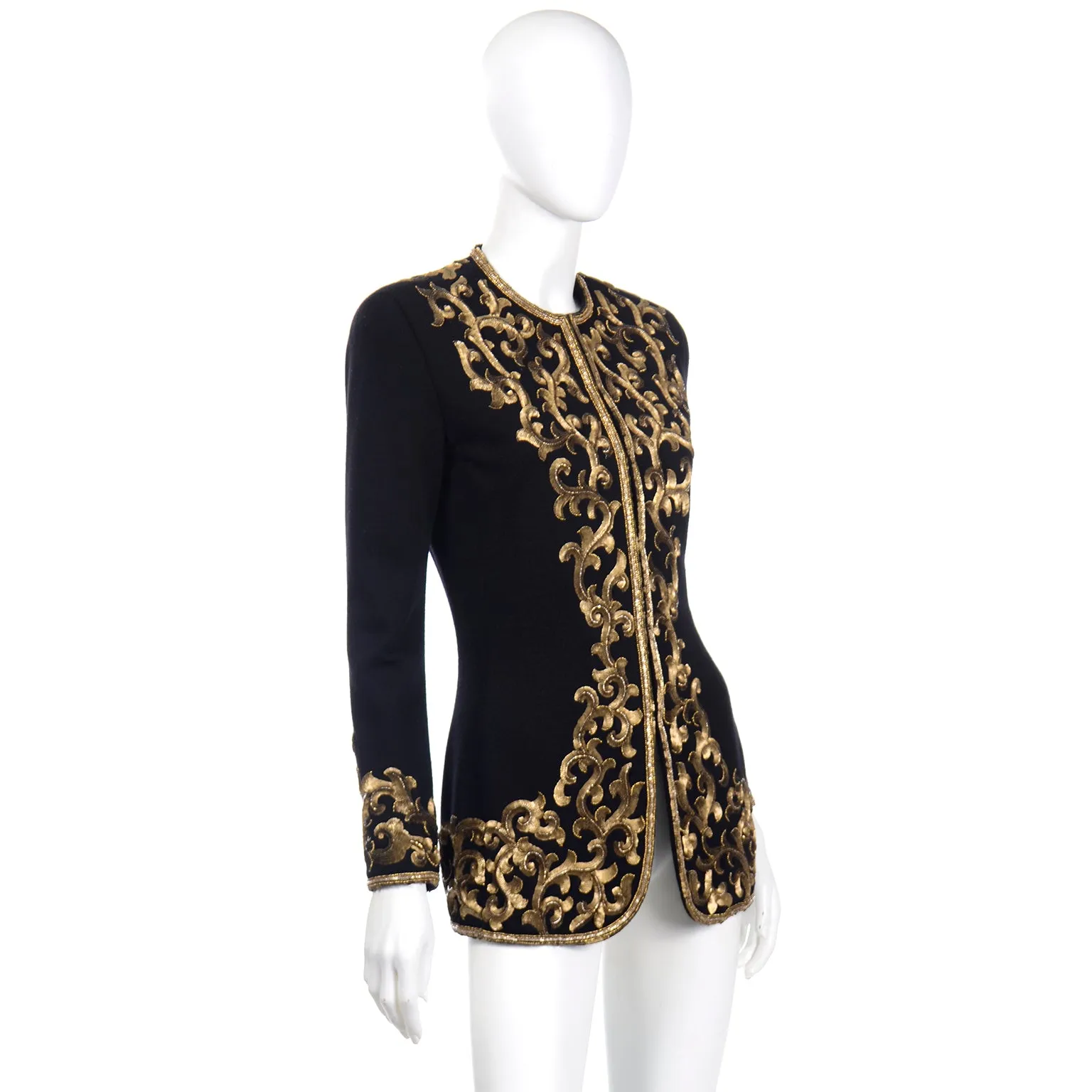 1990s Donna Karan Baroque Black Jacket w Gold embroidered Sequins