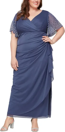 Alex Evenings Women's Long Empire Waist Mother of The Bride Dress with Flutter Sleeves (Plus Size)