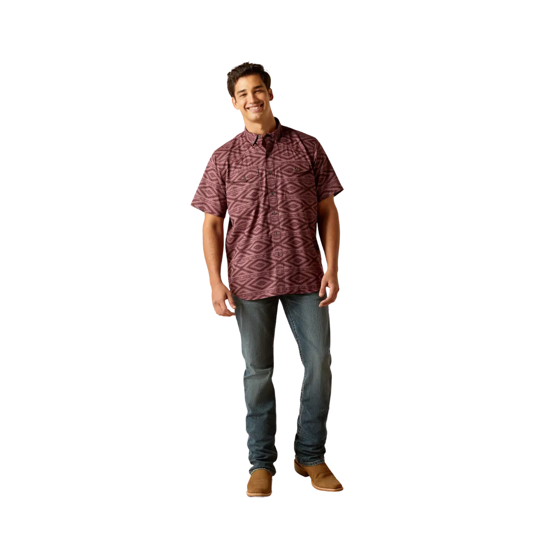 Ariat Men's Venttek Western Fitted Ss Dark Redwood Shirt