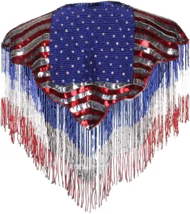 Arsimus USA Patriotic 4th of July Stars & Stripes Sequins Beaded Shawl with Fringes