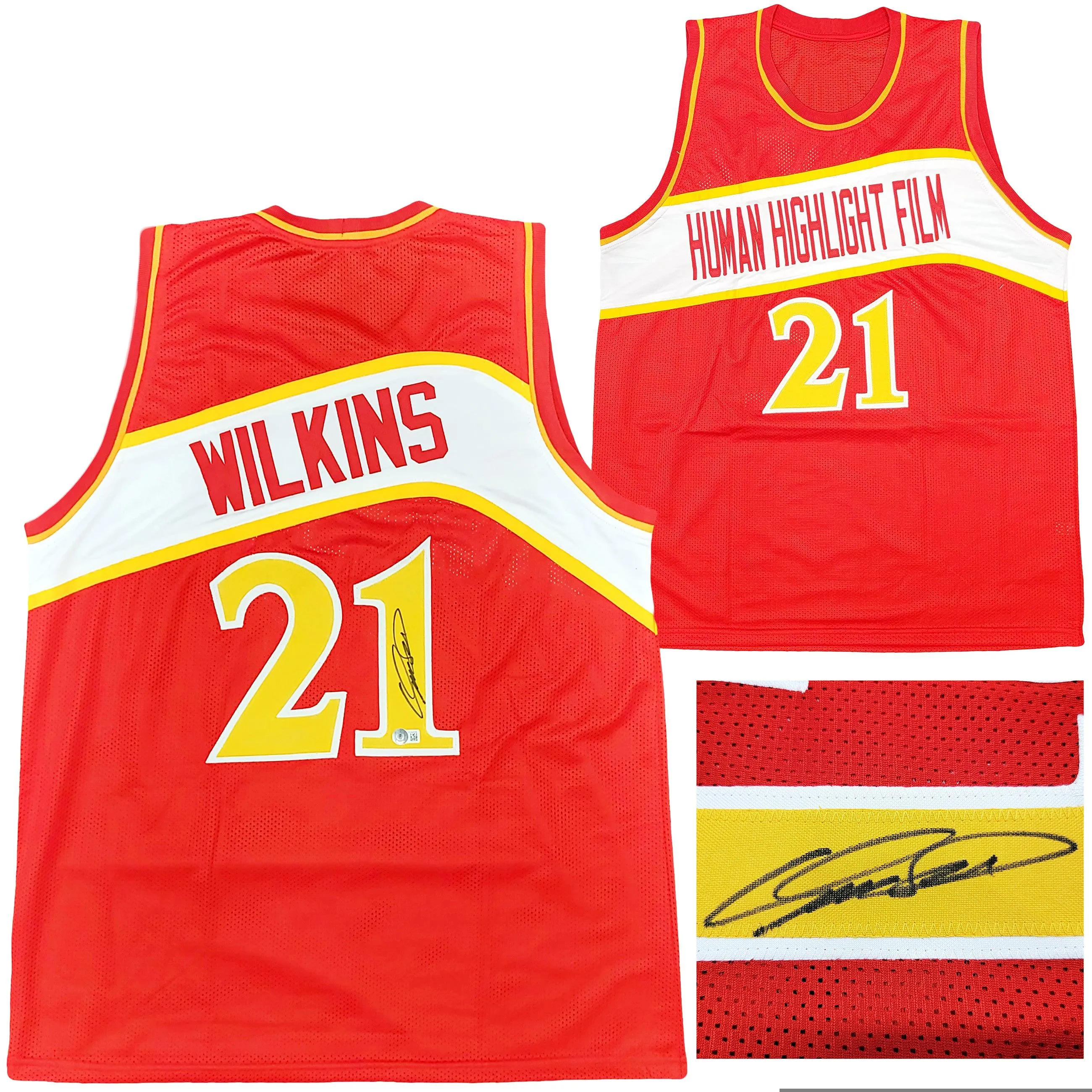 Atlanta Hawks Dominique Wilkins Autographed Red Jersey Beckett BAS Witness Stock #207966