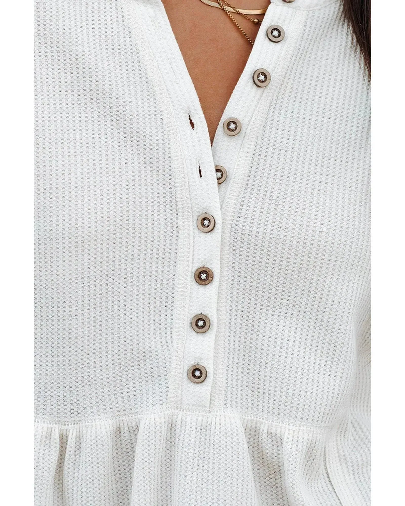 Azura Exchange Waffle Knit Half Button Henley Top - S