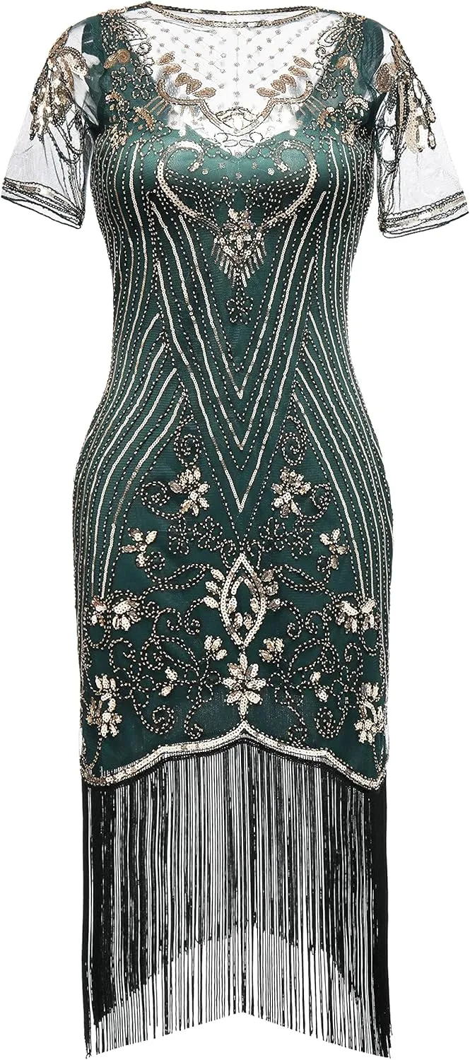 BABEYOND Flapper Dresses 1920s Gatsby - Roaring 20s Sequin Beaded Dress Fringe Dress