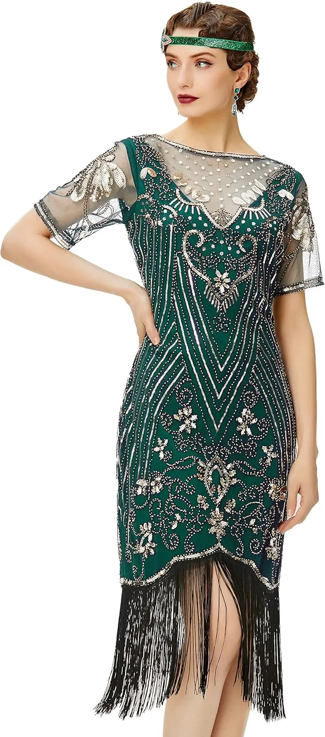 BABEYOND Flapper Dresses 1920s Gatsby - Roaring 20s Sequin Beaded Dress Fringe Dress