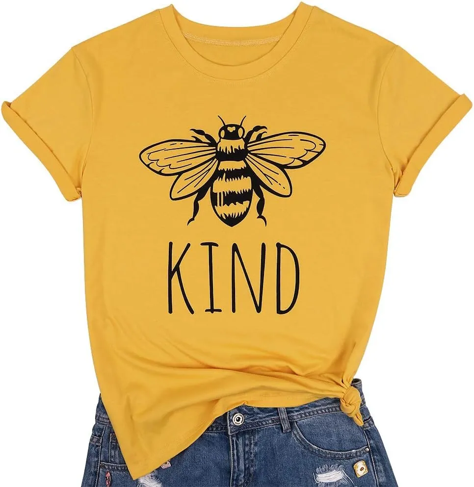 Be Kind Tshirt Women Cute Bee Graphic Shirt Funny Inspirational Teacher Short Sleeve Tees Tops