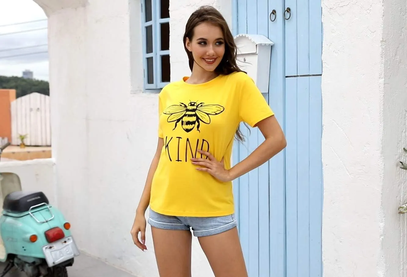 Be Kind Tshirt Women Cute Bee Graphic Shirt Funny Inspirational Teacher Short Sleeve Tees Tops