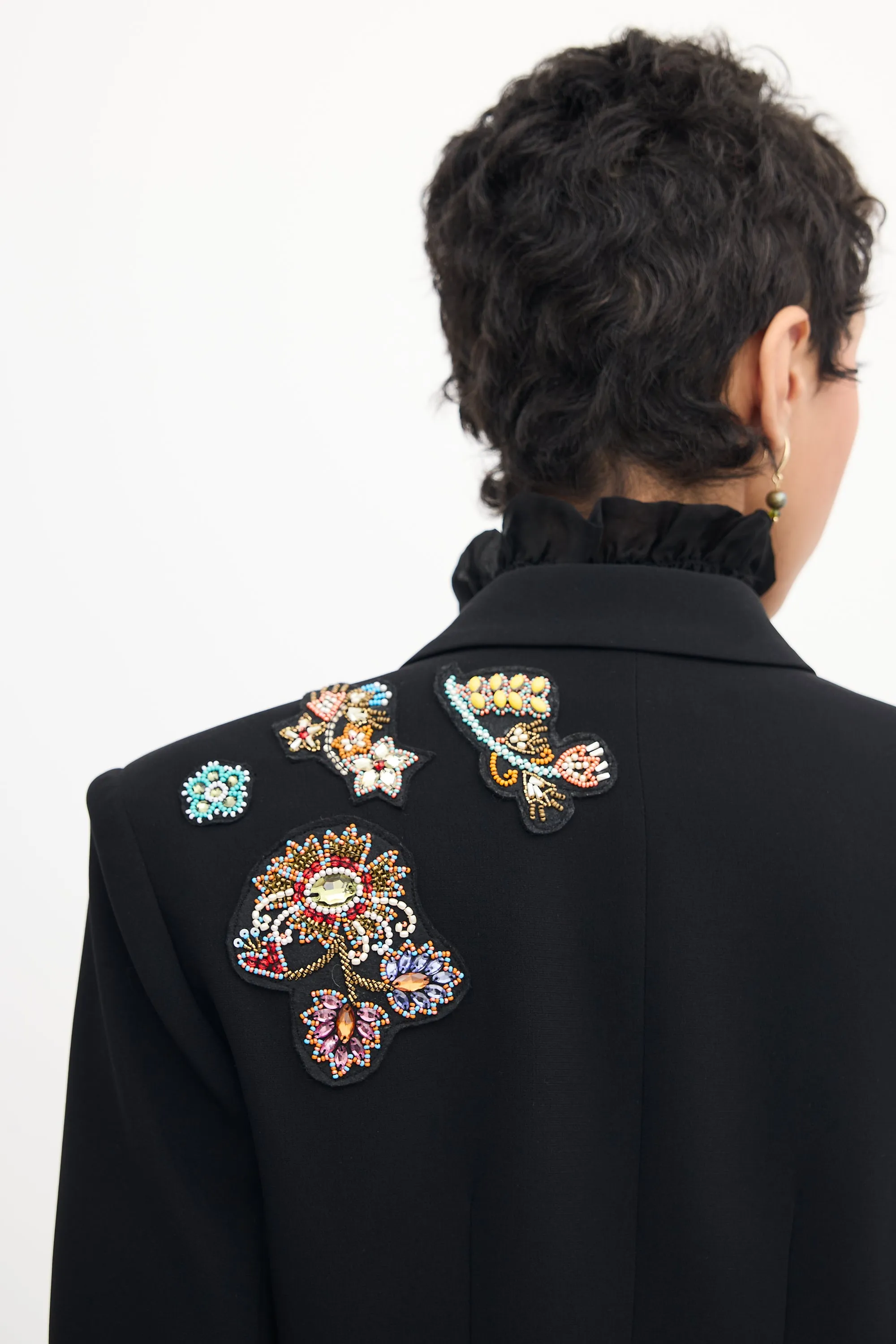 Black Embellished Peak Lapel Blazer