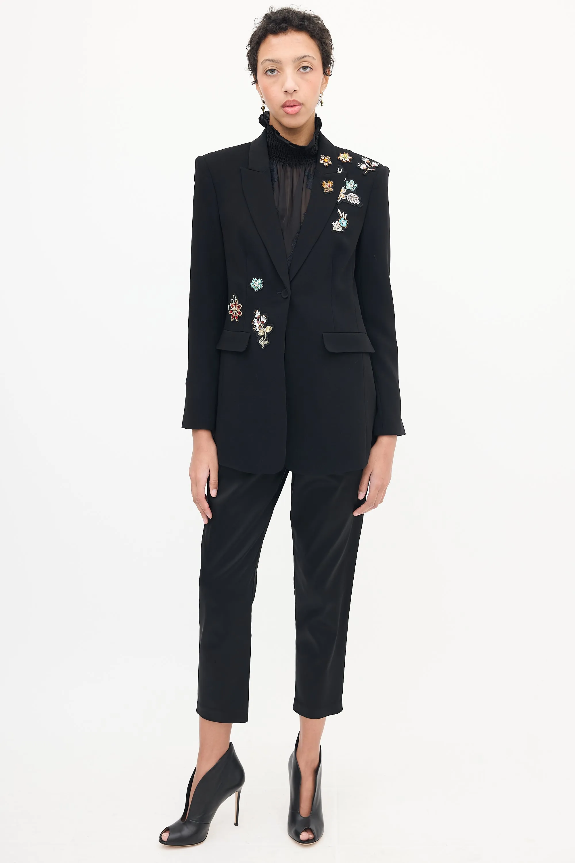 Black Embellished Peak Lapel Blazer