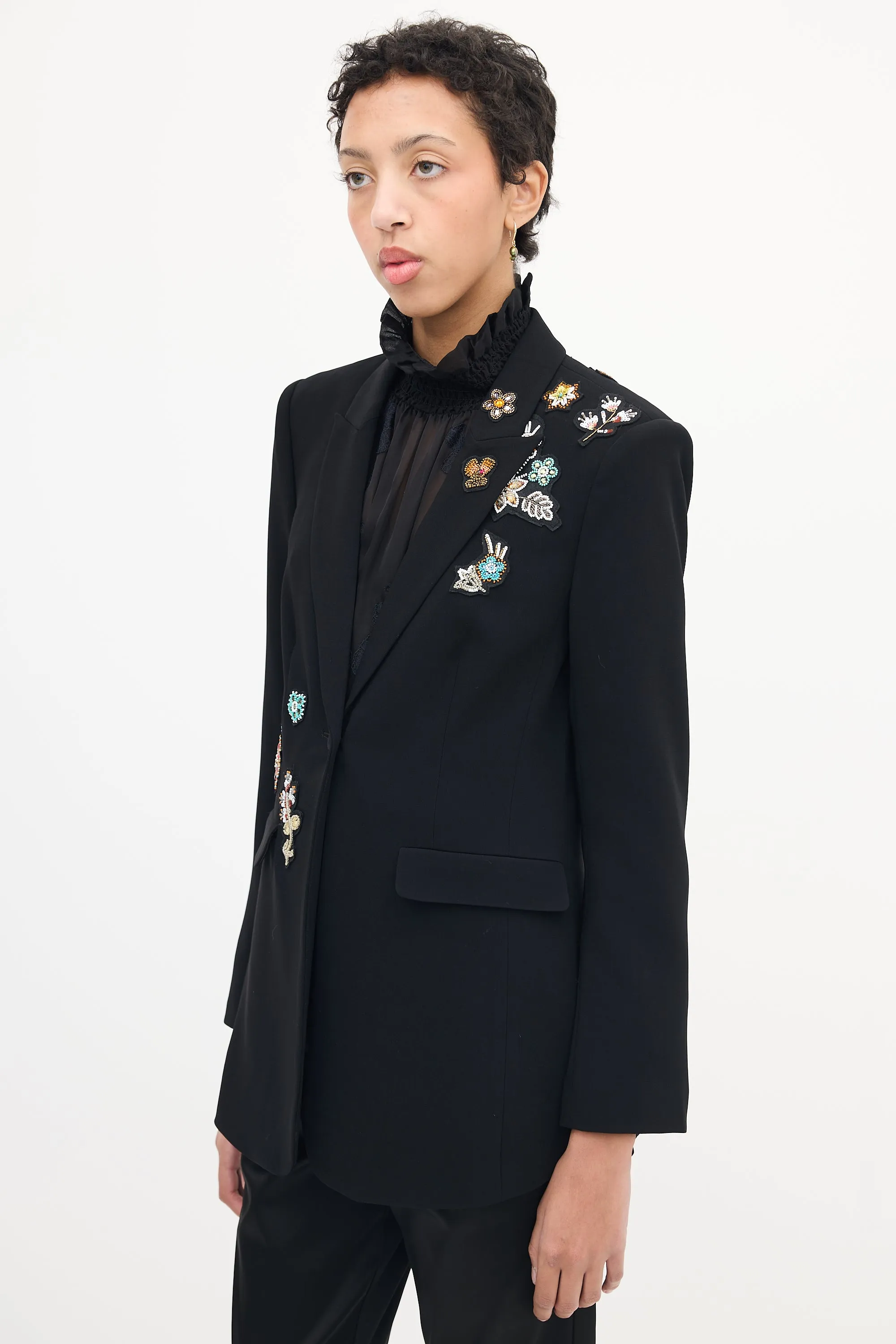 Black Embellished Peak Lapel Blazer