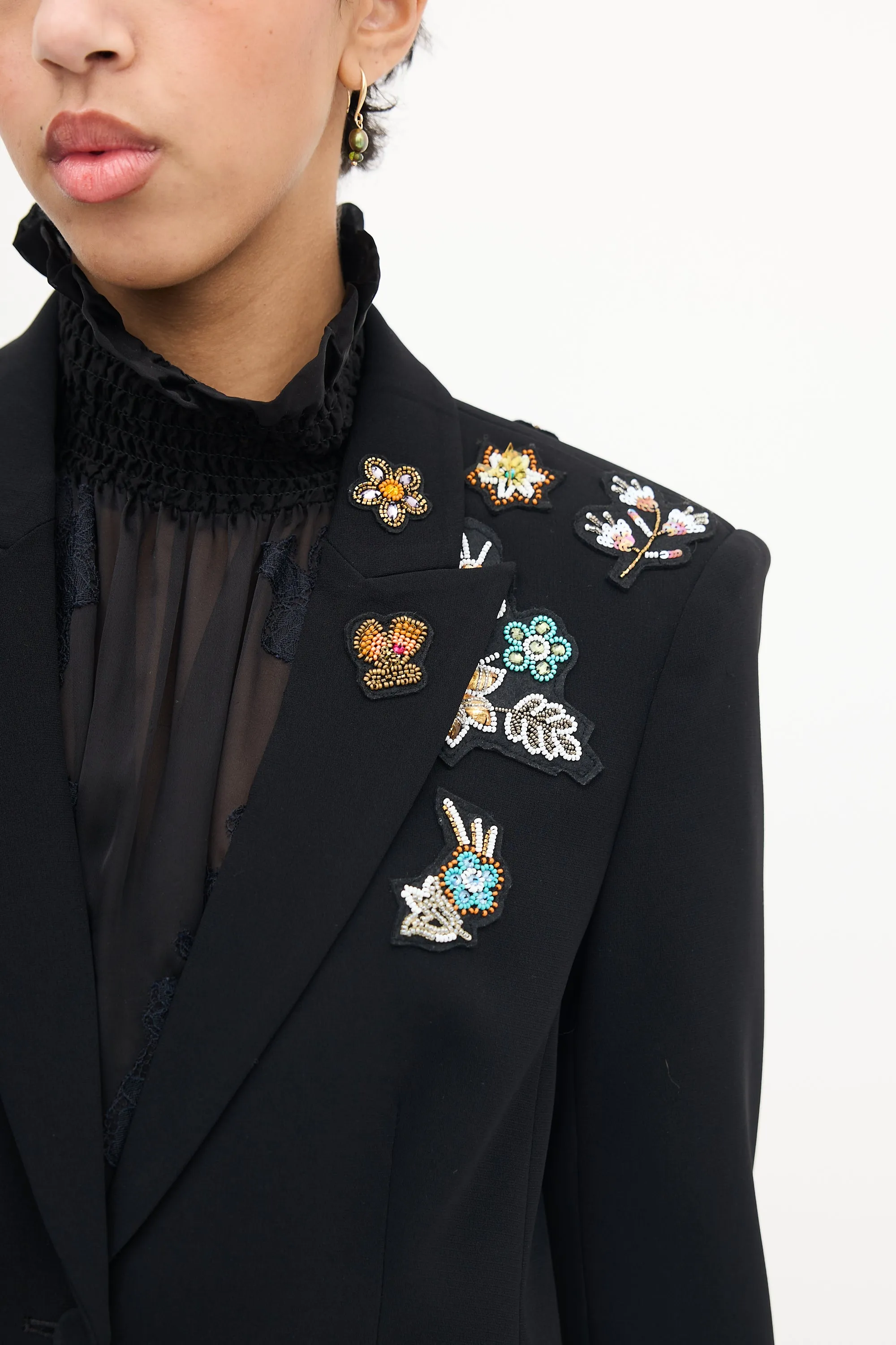 Black Embellished Peak Lapel Blazer