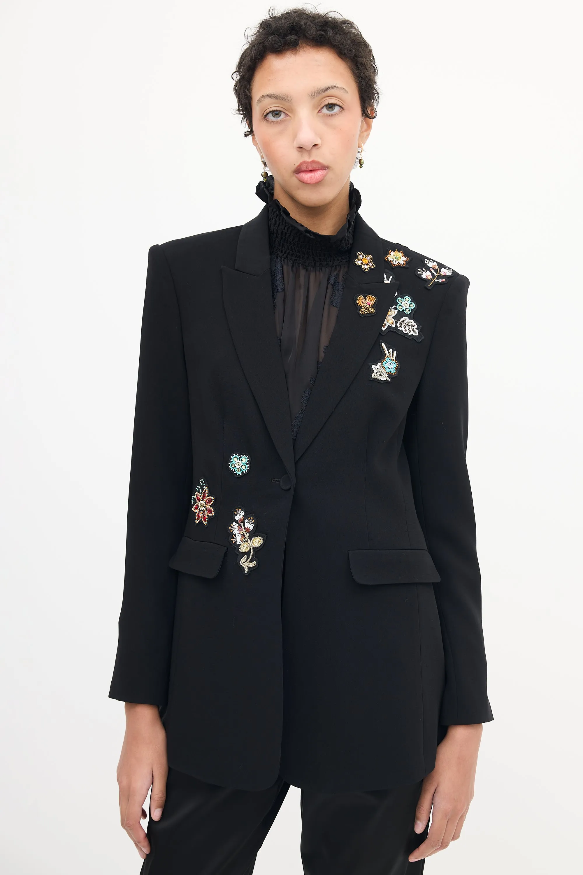 Black Embellished Peak Lapel Blazer