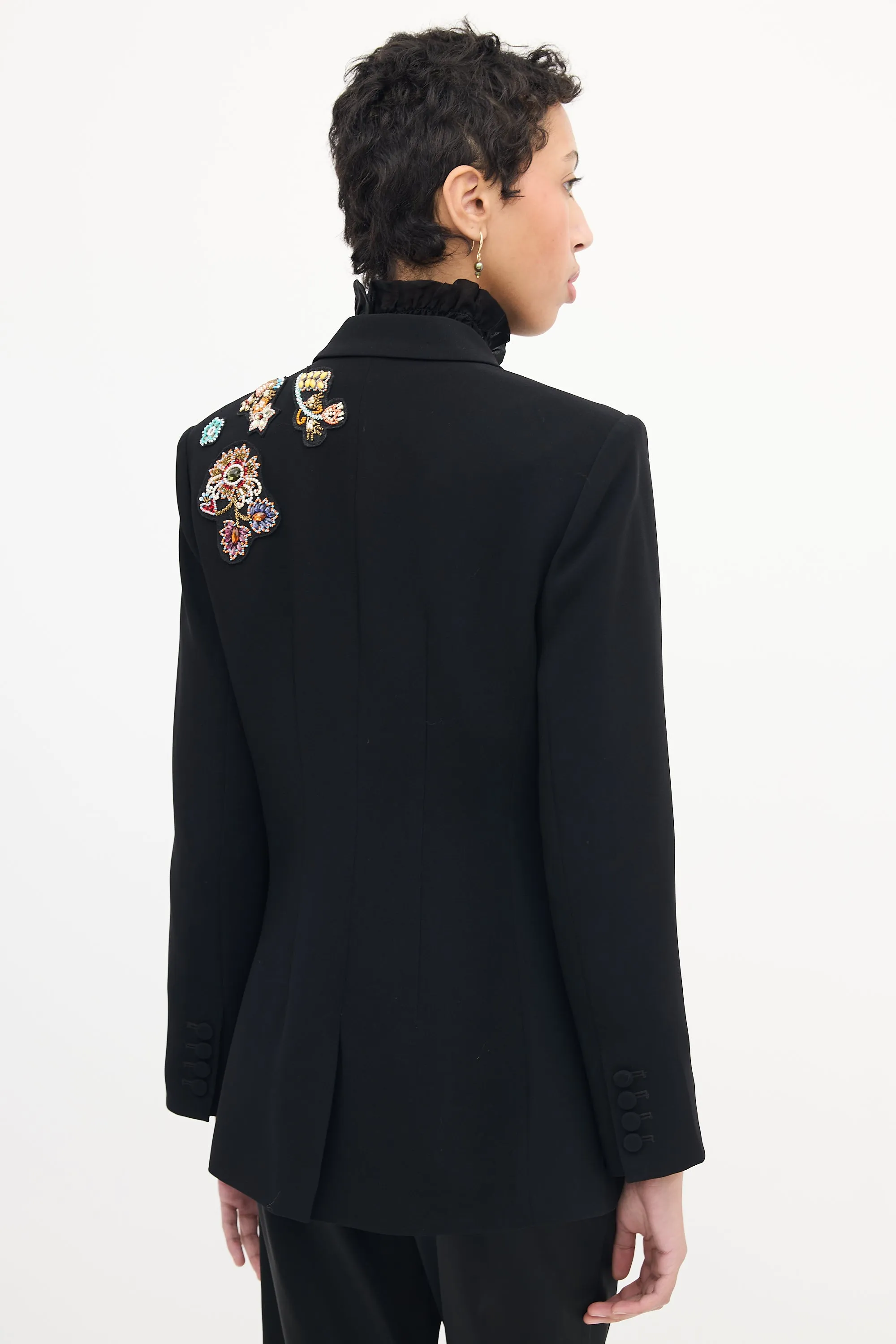 Black Embellished Peak Lapel Blazer