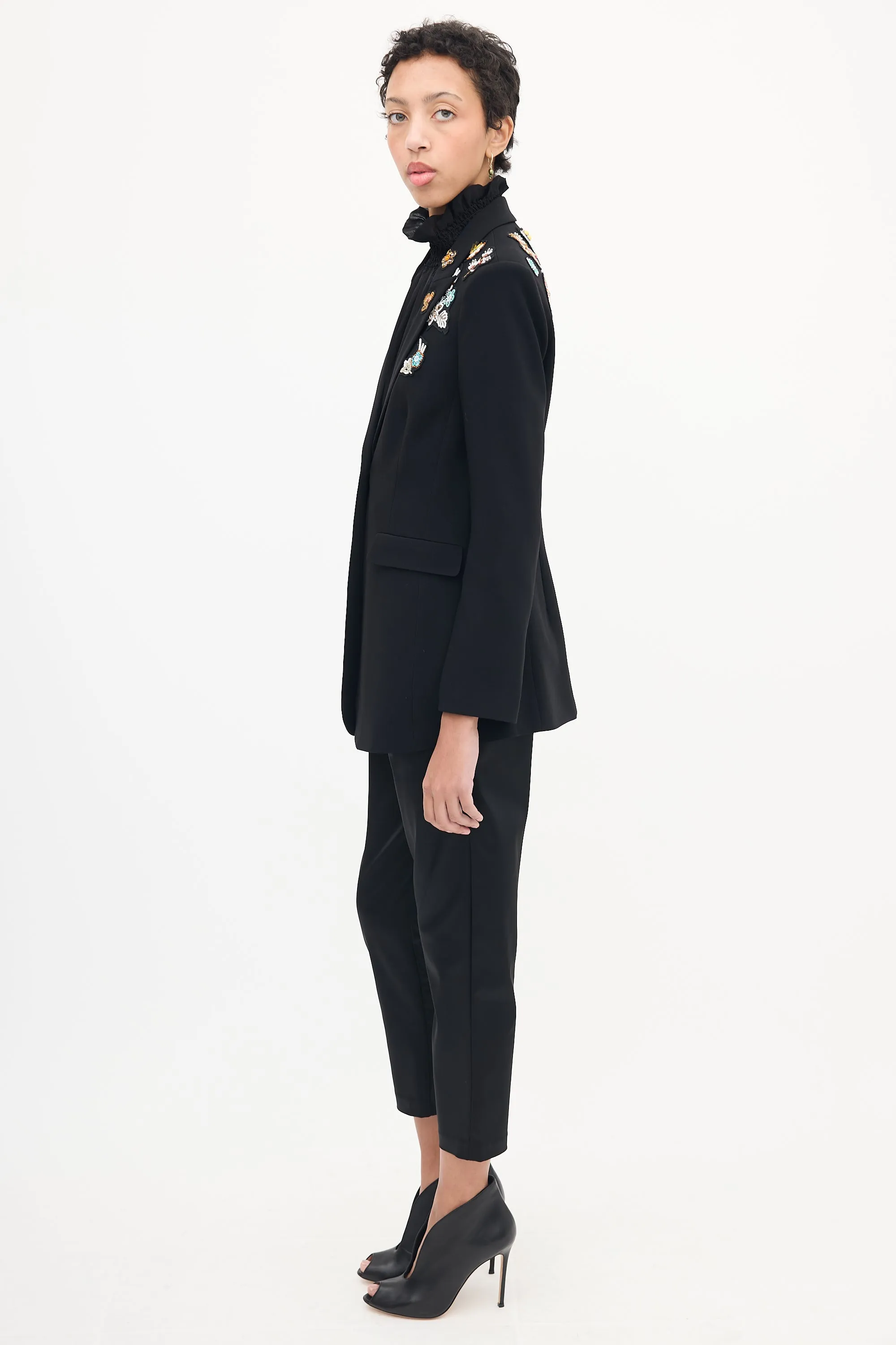 Black Embellished Peak Lapel Blazer