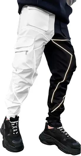 BOOMLEMON Men's Cargo Jogger Pants Reflective Technical Hip Hop Harem Pants Punk Streetwear Tactical Track Pants