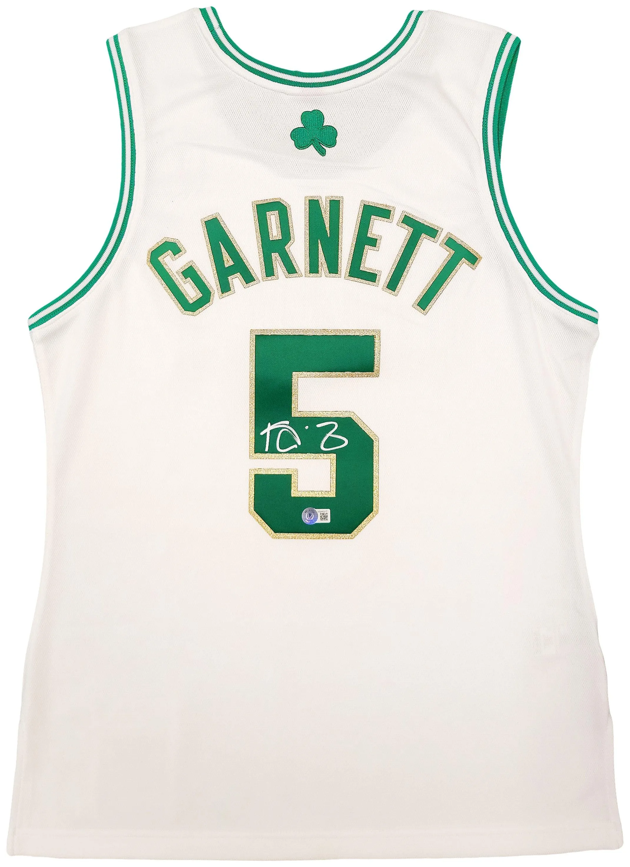 Boston Celtics Kevin Garnett Autographed White & Gold Authentic Mitchell & Ness Hardwood Classics 2008 Jersey Size M Beckett BAS QR Stock #203553