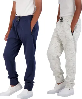 Boys 2-Pack Fleece Jogger Sweatpants with Zipper Pockets Pull on Pants for Kids