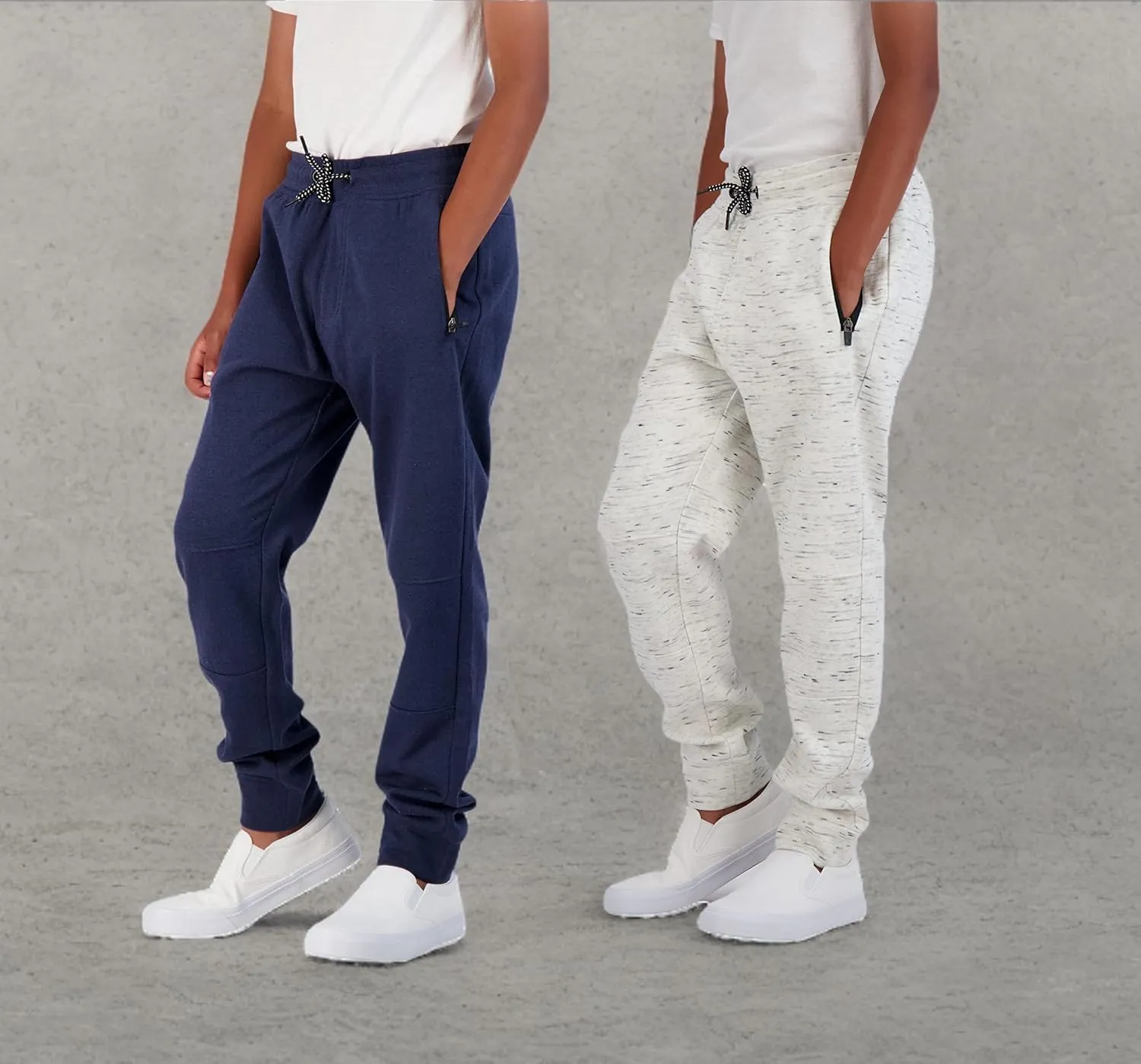 Boys 2-Pack Fleece Jogger Sweatpants with Zipper Pockets Pull on Pants for Kids