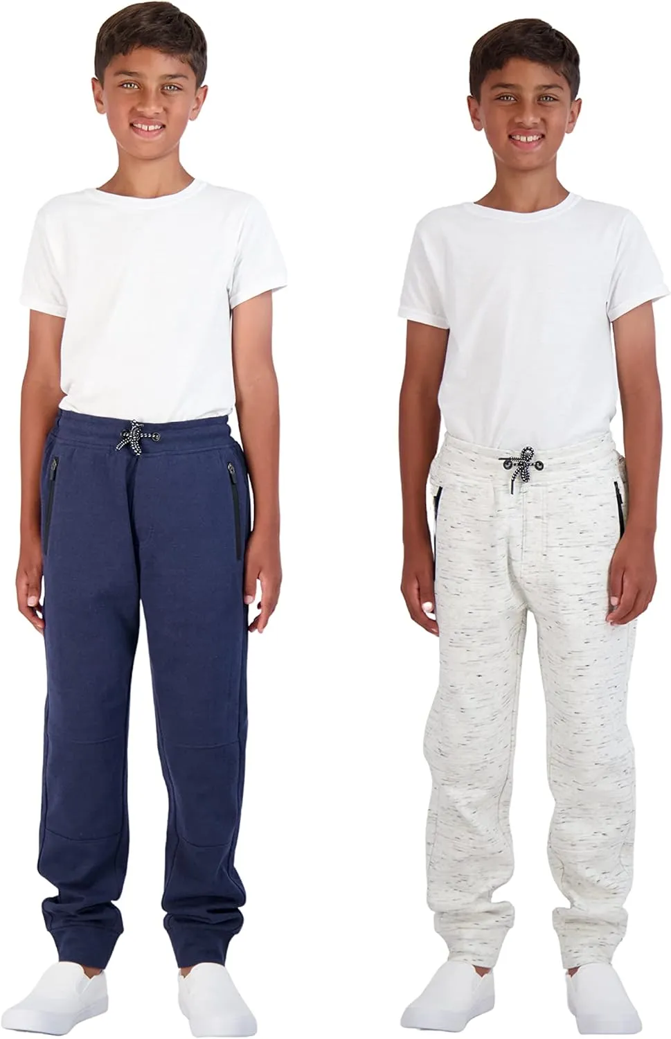 Boys 2-Pack Fleece Jogger Sweatpants with Zipper Pockets Pull on Pants for Kids