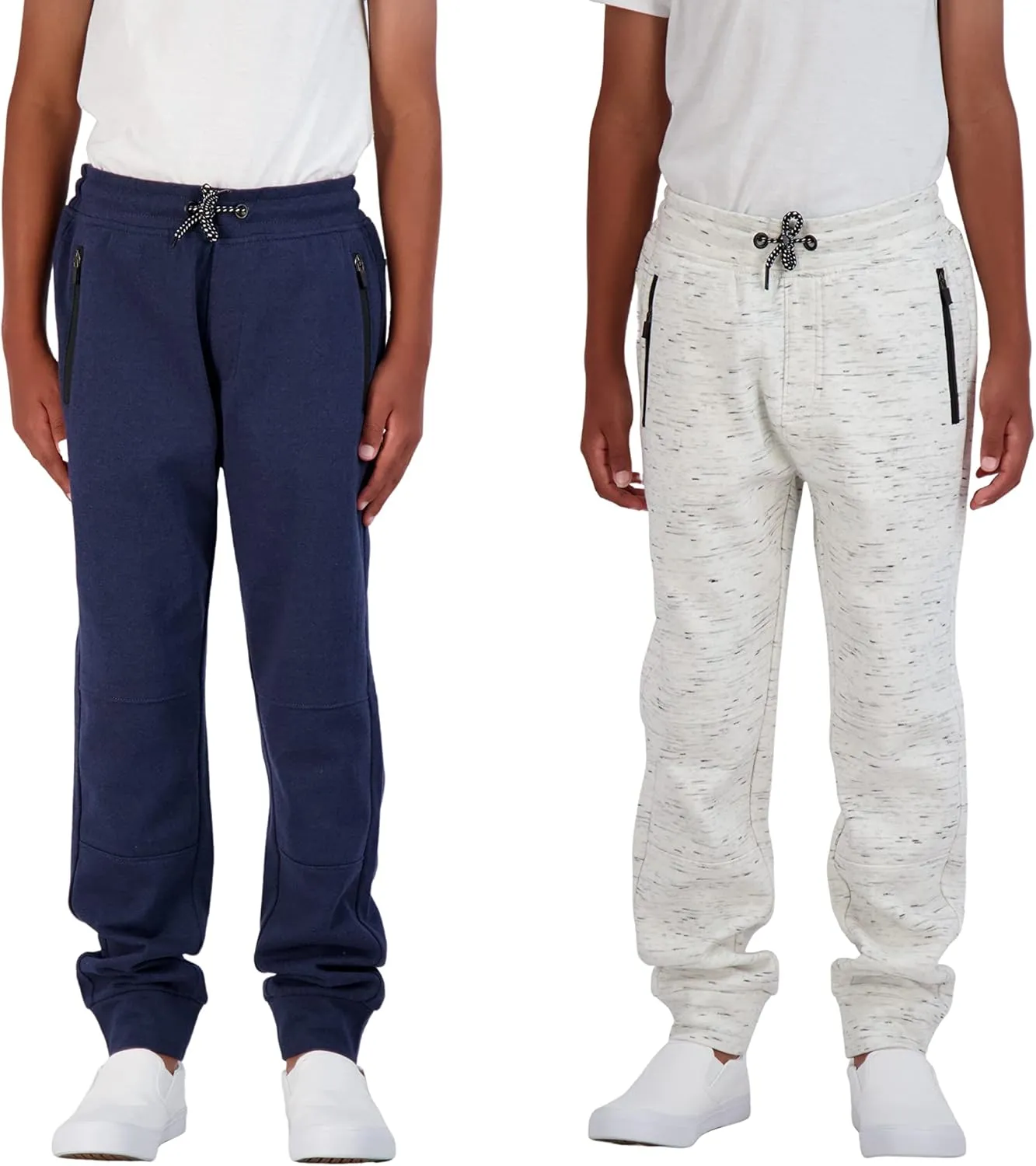 Boys 2-Pack Fleece Jogger Sweatpants with Zipper Pockets Pull on Pants for Kids