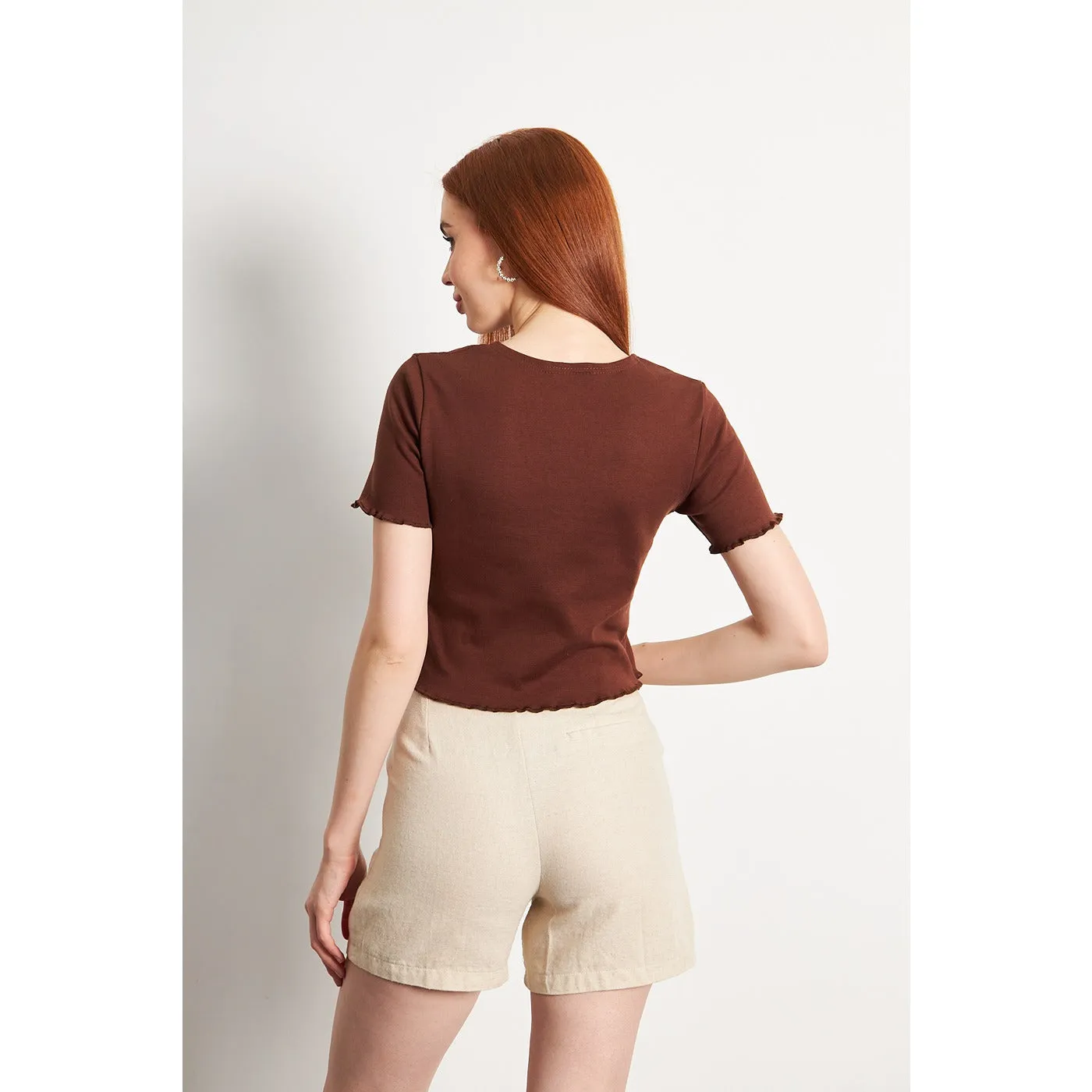 Brown Button Down Crop Top