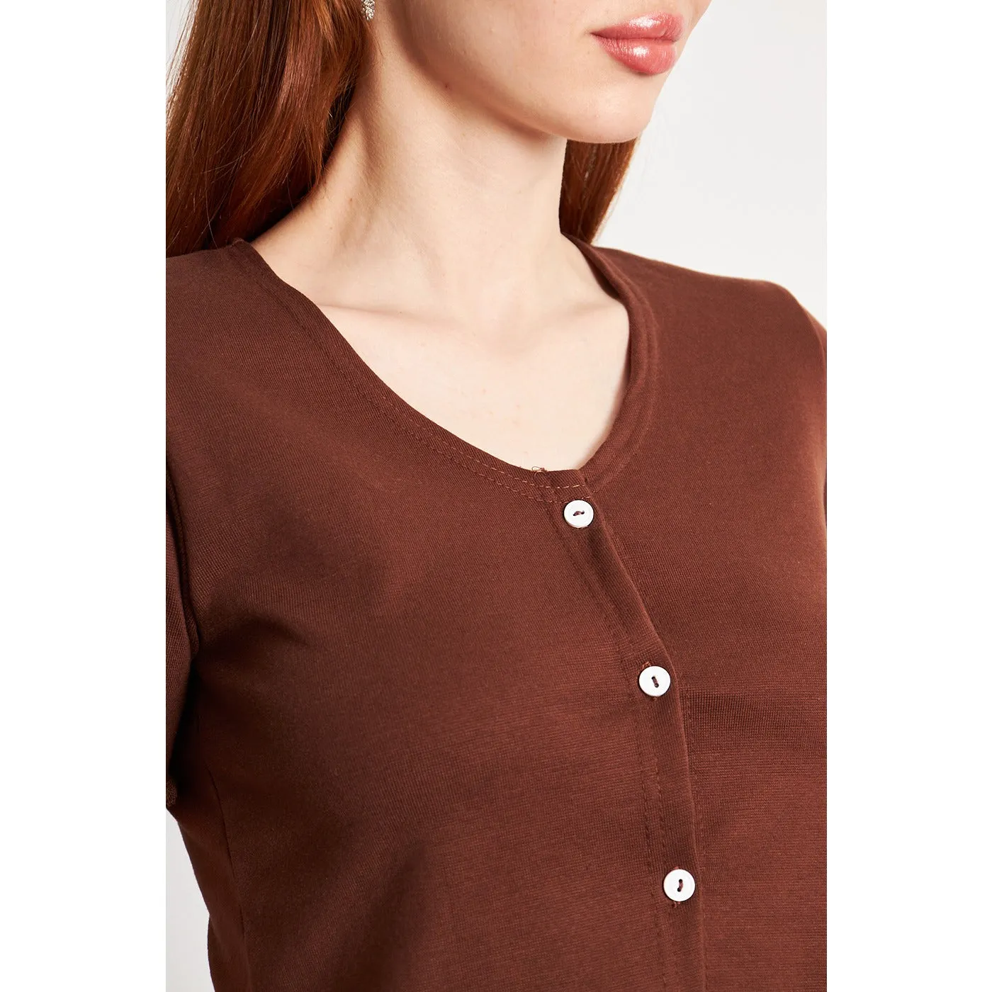 Brown Button Down Crop Top
