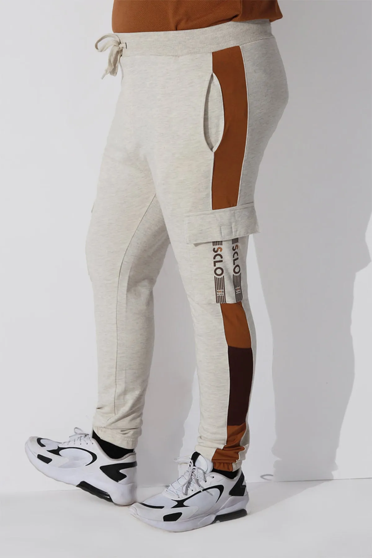 Brown Panel Striped Jog Pants (Plus Size) - P22 - MTR035P