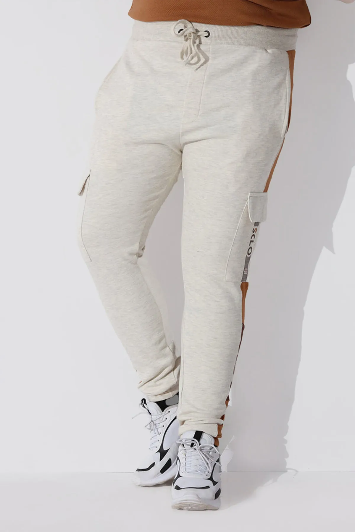 Brown Panel Striped Jog Pants (Plus Size) - P22 - MTR035P