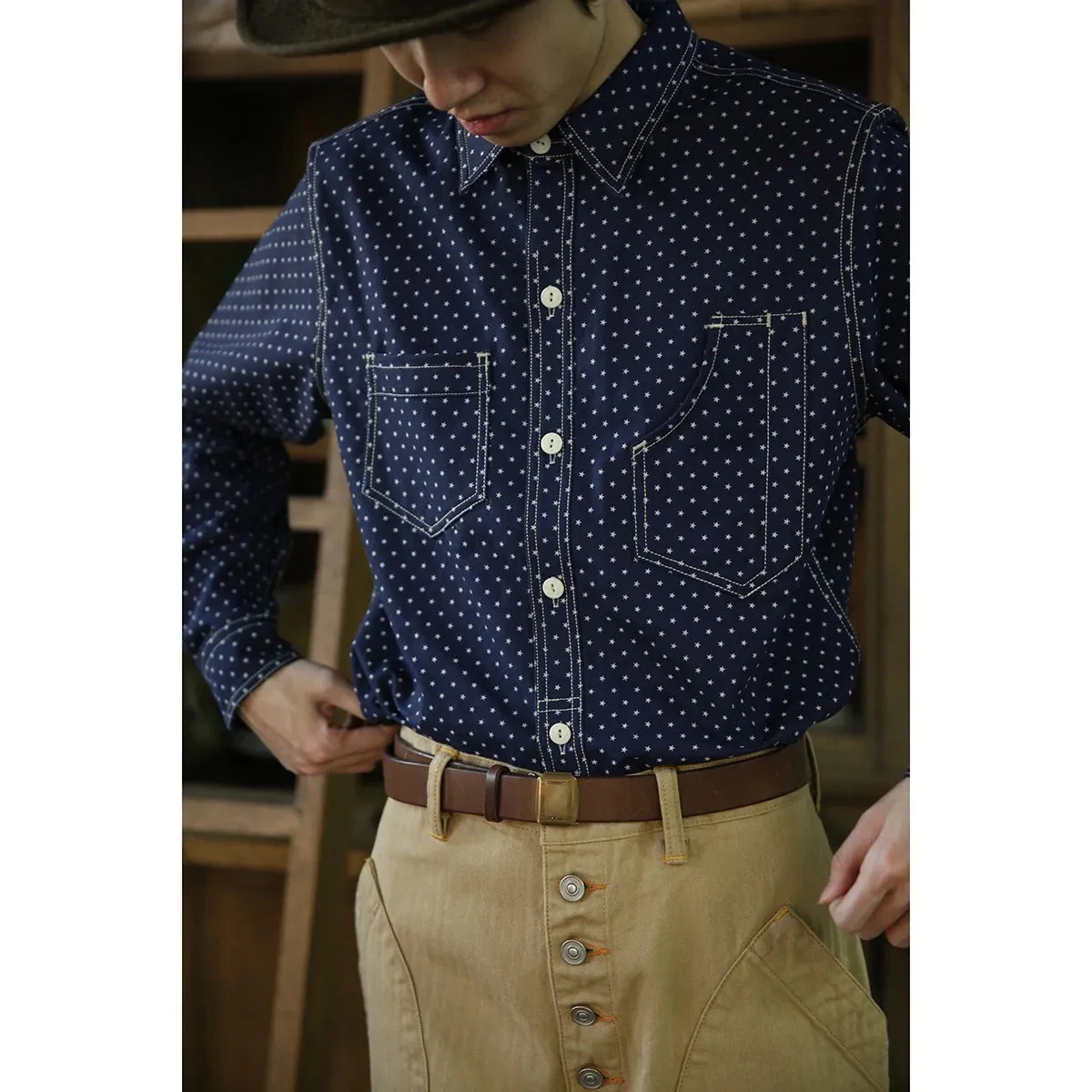 Casual 10oz Wabash Work Shirt - Indigo Vintage Style Men's Shirt