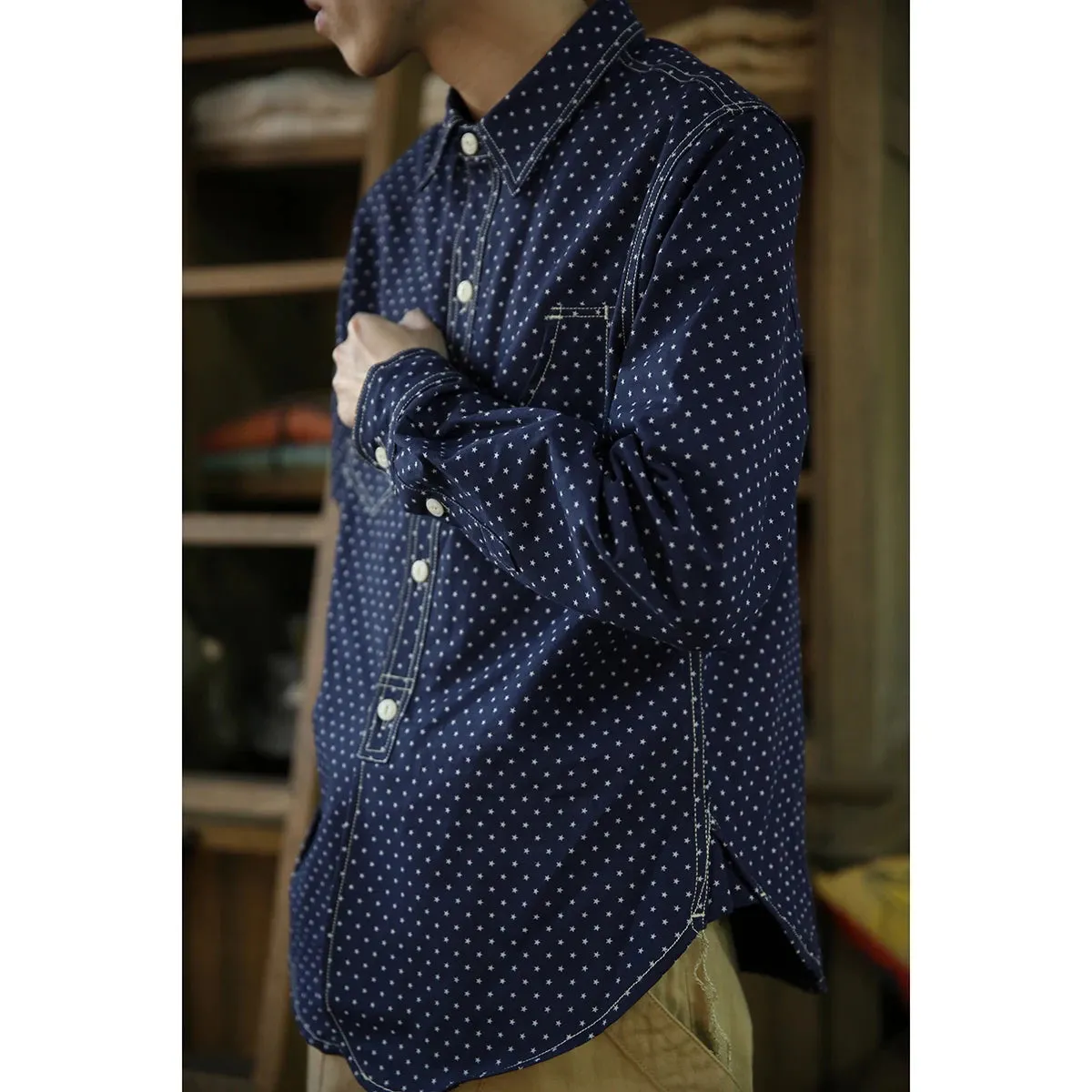 Casual 10oz Wabash Work Shirt - Indigo Vintage Style Men's Shirt