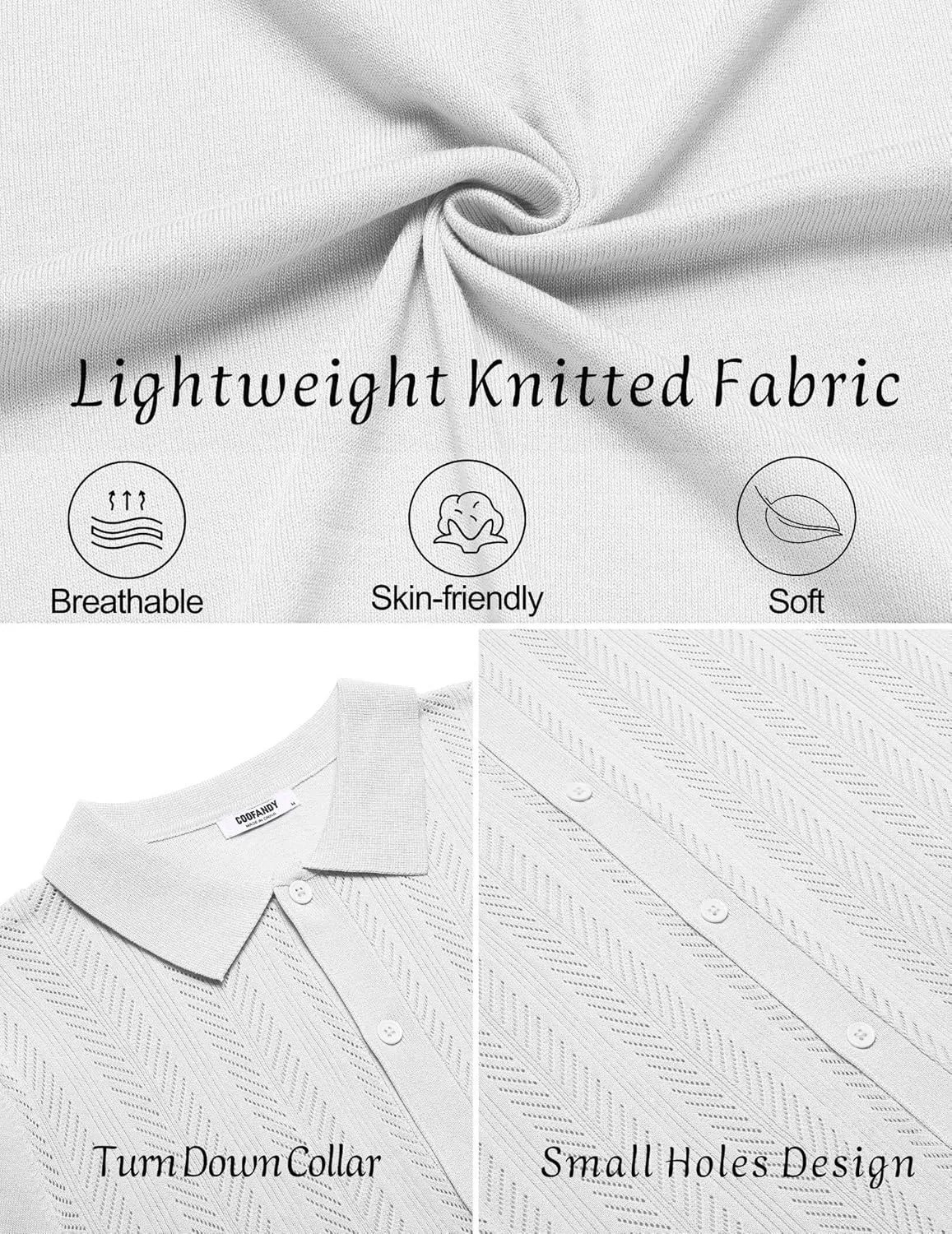 COOFANDY Mens Knit Button Down Shirts Short Sleeve Vintage Polo Shirt Casual Vacation Beach Shirts