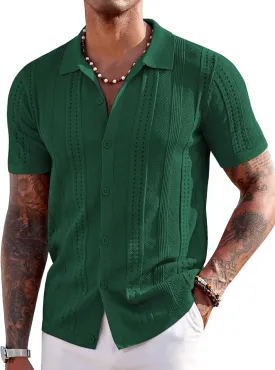COOFANDY Men's Knit Shirts Short Sleeve Button Down Polo Shirt Fashion Casual Summer Beach Shirts