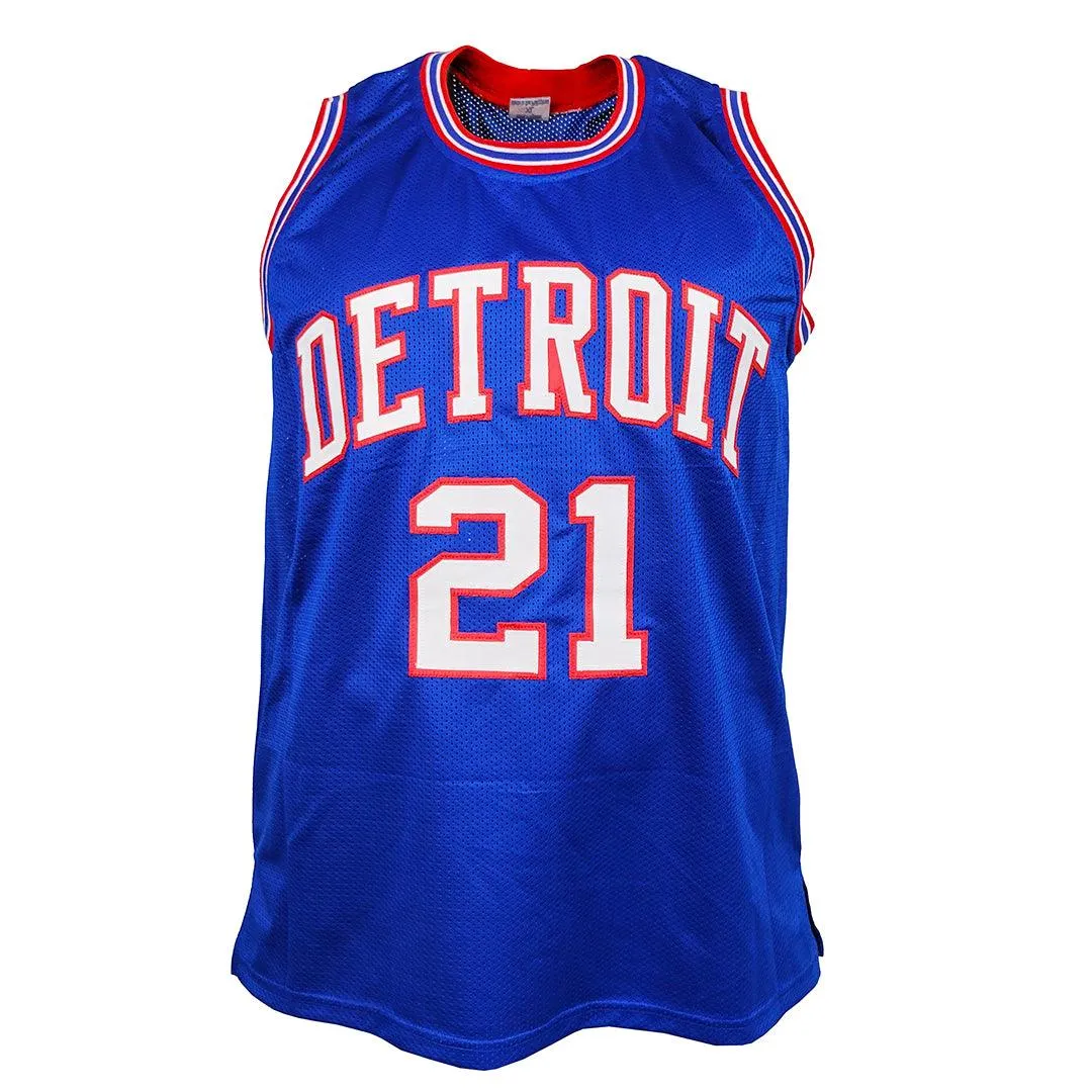 David Bing Signed HOF 1990 Inscription Detroit Blue Basketball Photo Jersey (JSA)