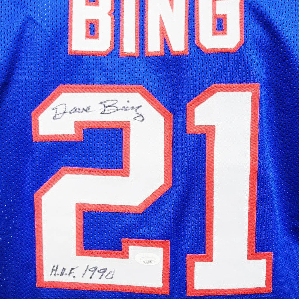 David Bing Signed HOF 1990 Inscription Detroit Blue Basketball Photo Jersey (JSA)