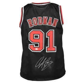 Dennis Rodman Signed Chicago Pro Black Basketball Jersey (JSA)