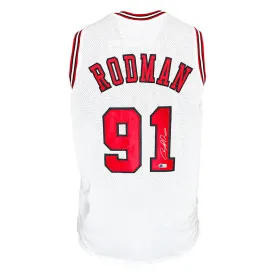 Dennis Rodman Signed Chicago White Basketball Jersey Silver Ink (Beckett)