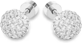 Disco Ball White Crystals Stud Earrings for Women, Hypoallergenic 6mm Elegant Round Glittering Pave Crystal Disco Ball Stud Earrings with Box