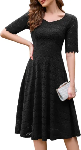 Dressystar Women's Short Sleeve Lace Wedding Guest Dress V Neck A Line Formal Cocktail Evening Party Dresses 2025