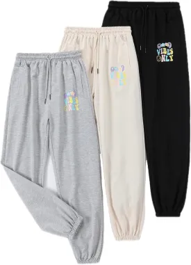 EXARUS 3 Pack Girls Sweatpants Joggers Sweat Pants Letter Graphic Print with Pockets High Waisted Cute Pants