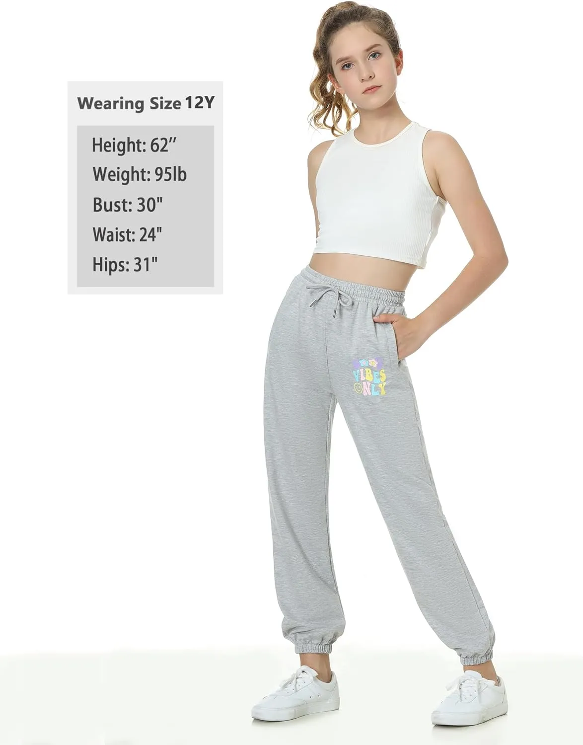 EXARUS 3 Pack Girls Sweatpants Joggers Sweat Pants Letter Graphic Print with Pockets High Waisted Cute Pants