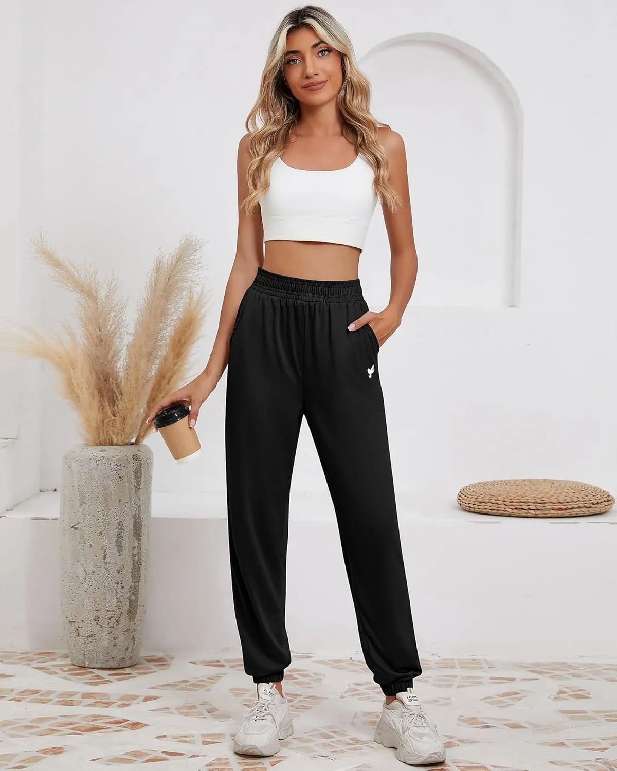 Ficerd 3 Pack Women Sweatpants Trendy Loose Fit Joggers Elastic Sporty Pants Athletic Baggy Lounge Trousers with Pockets