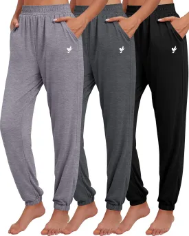 Ficerd 3 Pack Women Sweatpants Trendy Loose Fit Joggers Elastic Sporty Pants Athletic Baggy Lounge Trousers with Pockets