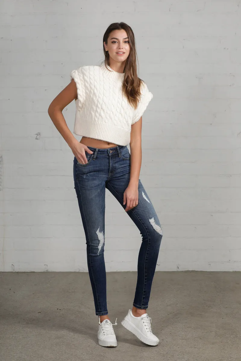 Follow the Trend Distressed Mid Rise Skinny Jeans