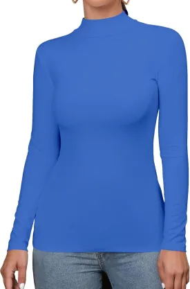 FOUGEDE Women's Mock Turtleneck Long Sleeve/Sleeveless/Half Sleeve/Short Sleeve/Crop Top Basic Fitted Stretch Slim Tops