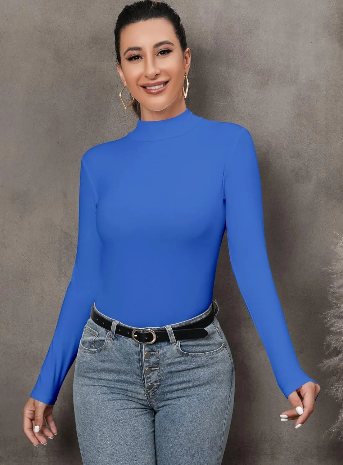 FOUGEDE Women's Mock Turtleneck Long Sleeve/Sleeveless/Half Sleeve/Short Sleeve/Crop Top Basic Fitted Stretch Slim Tops