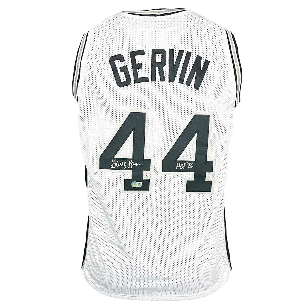 George Gervin Signed HOF 96 Inscription San Antonio White Basketball Jersey (Beckett)